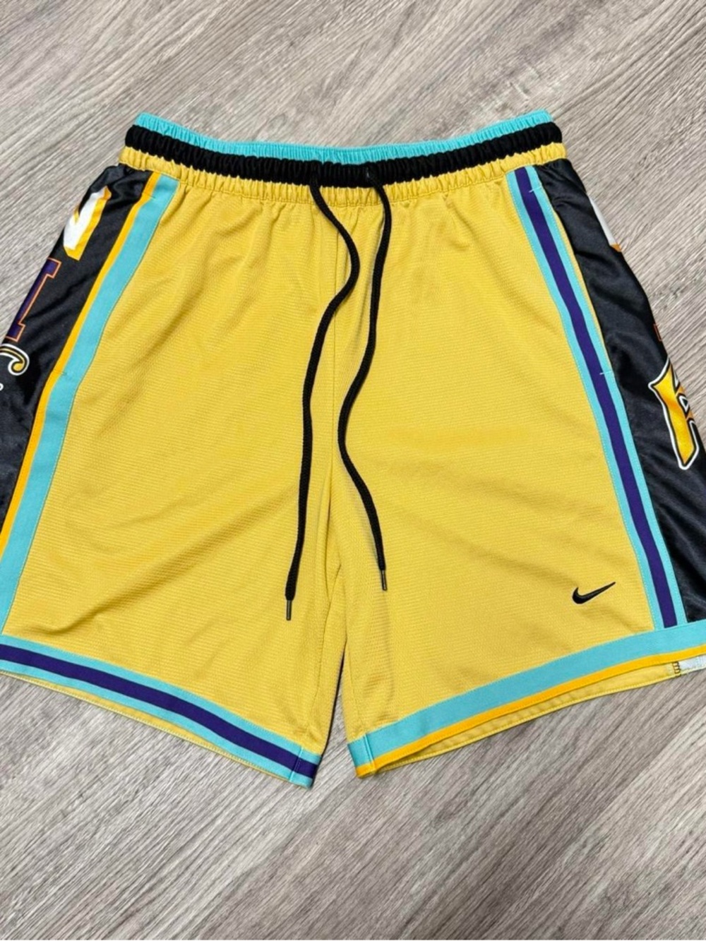 Nike Men’s Yellow Athletic Shorts with Black & Teal Trim